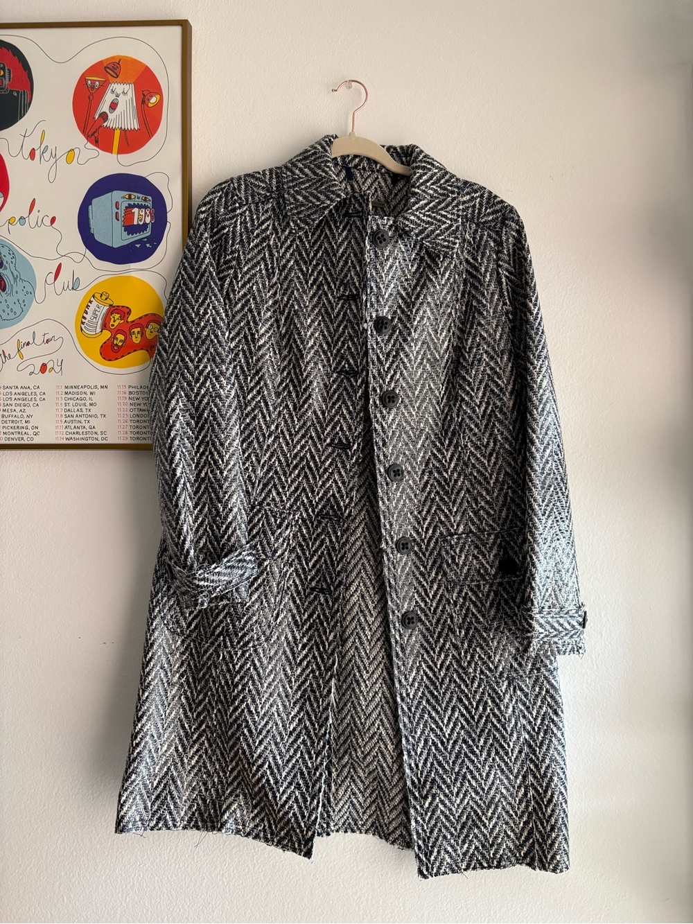 Trina Turk Black & White Herringbone Weave Coat